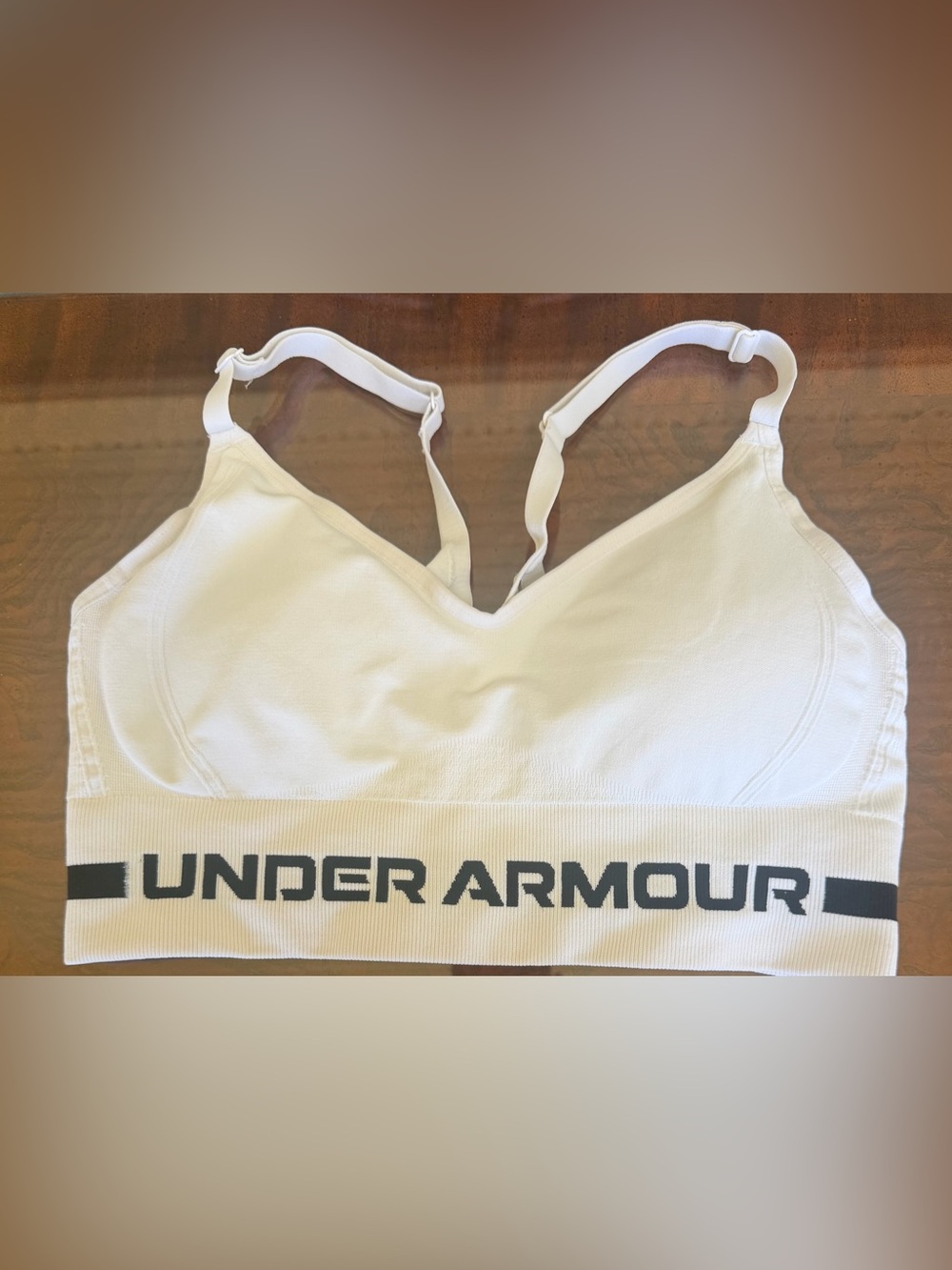 Under Armour White Logo Elastic Band Seamless Sports Bra